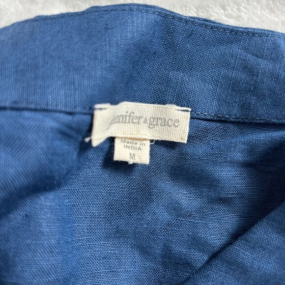 Jennifer & Grace Womens Blue Linen Blend Button-Down Tunic Top Medium 3/4 Sleeve - Picture 4 of 8